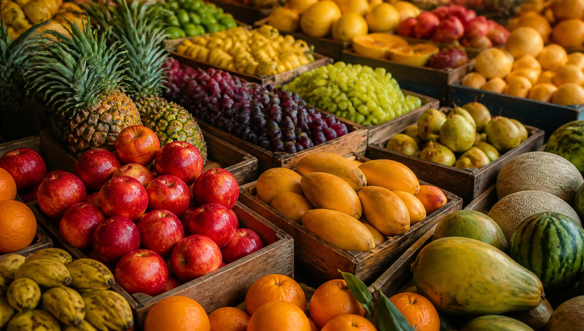 Vitrine de frutas nacionais e importadas Cacique na CEAGESP